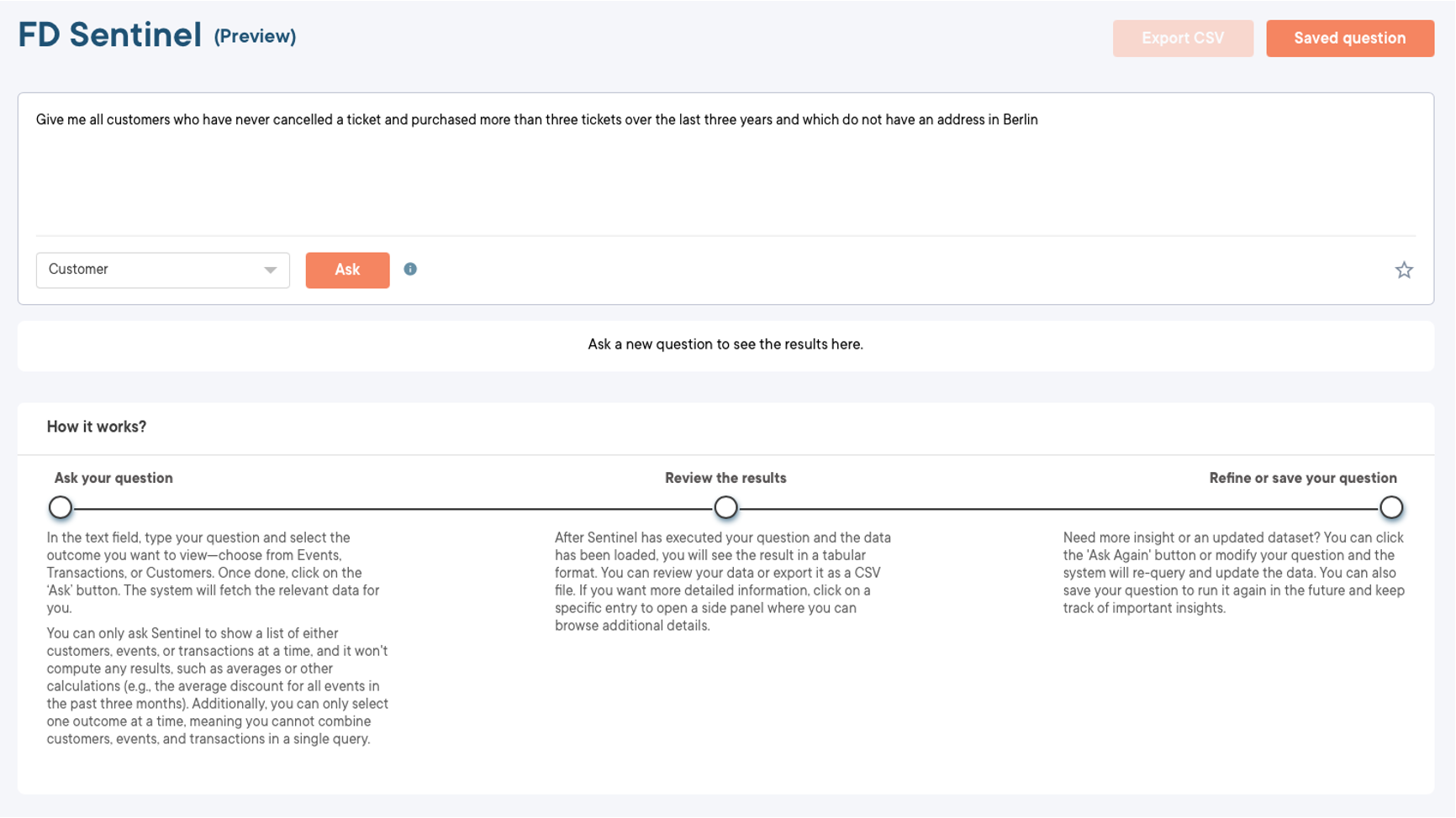 Sentinel product interface